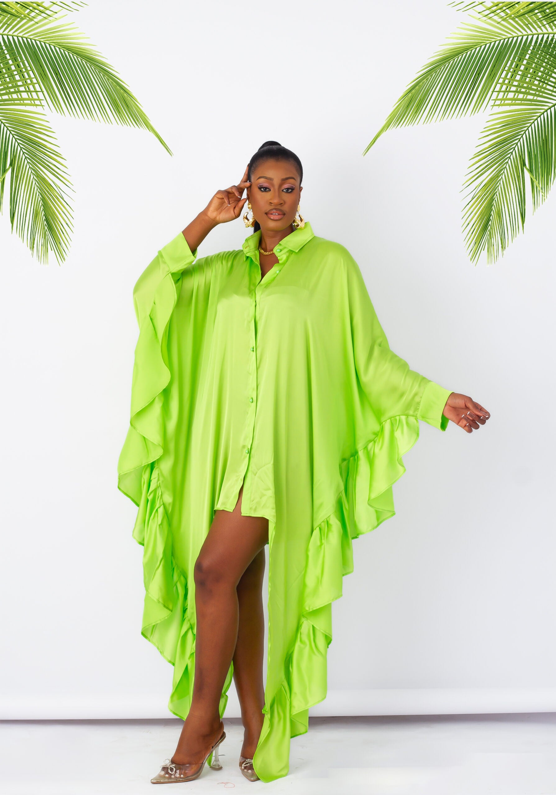 Flounce-Trim Shirt Dress image 0
