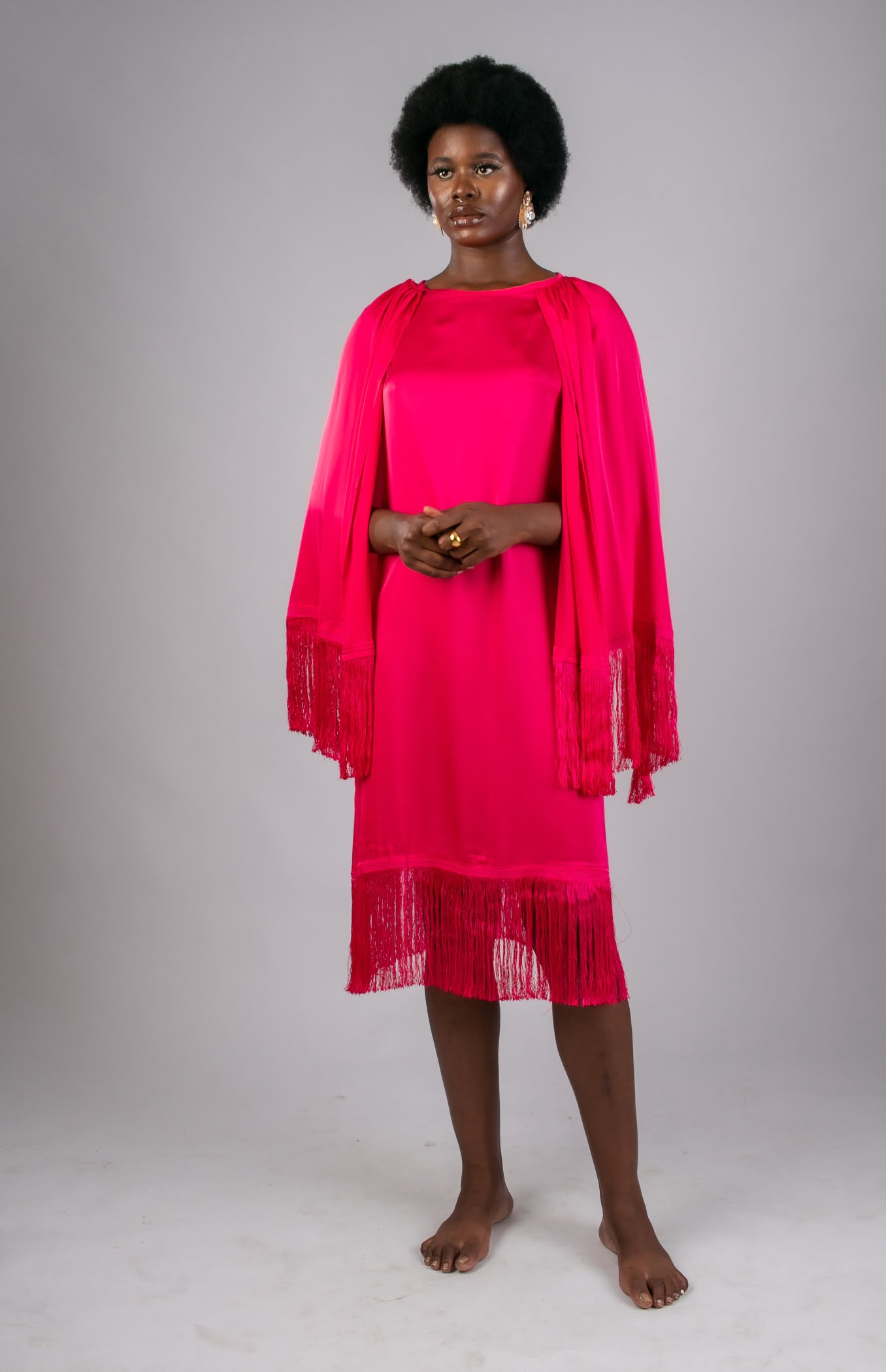 Hot pink outlet cape dress